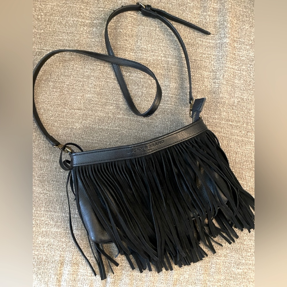 Lucky Brand Black Fringe Leather Crossbody Bag